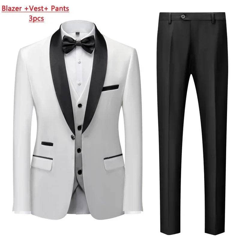 M-6XL Men's Casual Business Have Smoking Suit High End Brand Boutique Fashion Blazer Vest Pants Groom Wedding Dress Party Suit