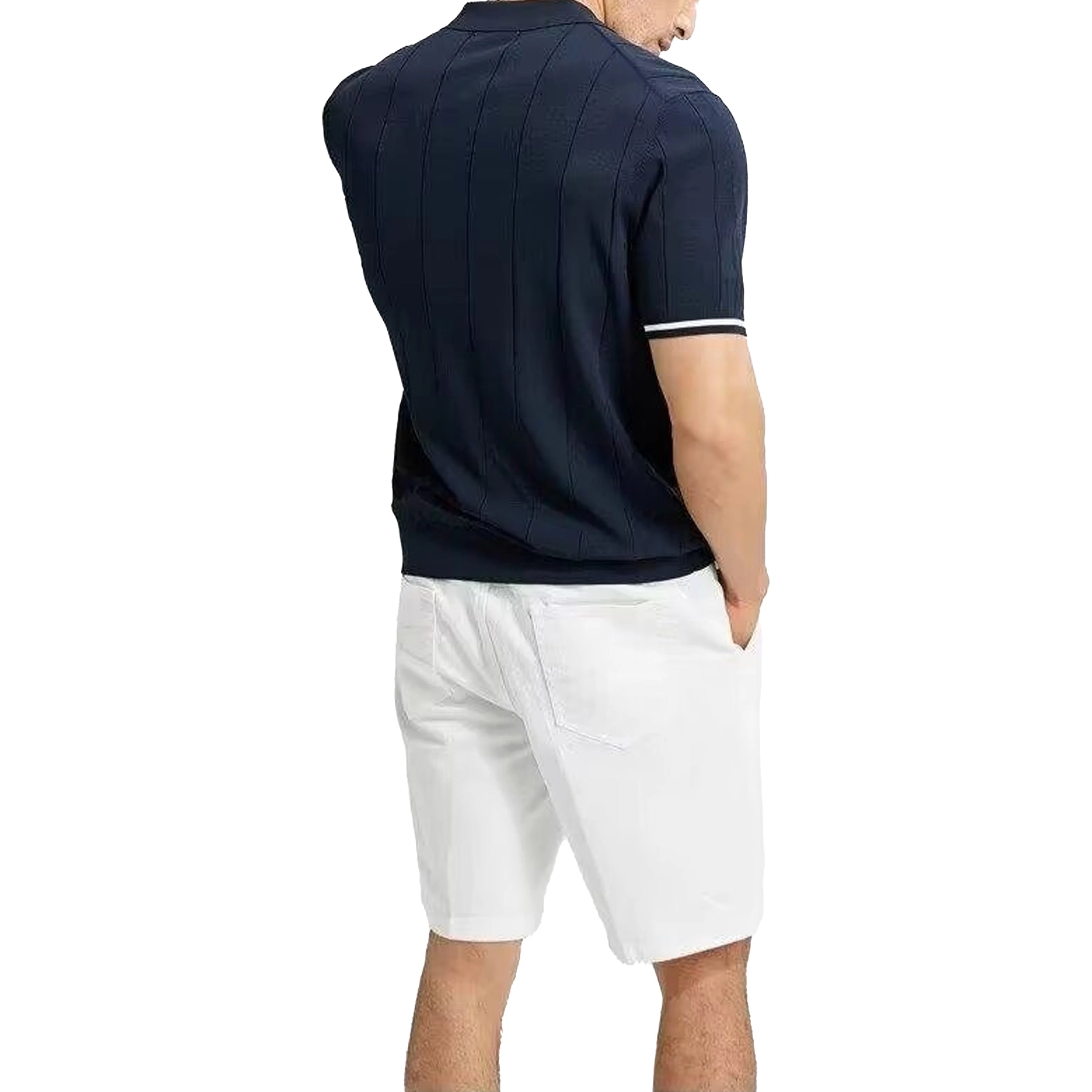Men's Ribbed Knit Polo Shirt — Breathable Smart Casual Tee with Embroidery