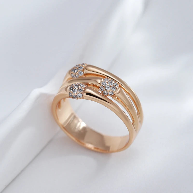 Rose Gold Zircon Cocktail Ring for Women – Wide Band Statement Jewelry