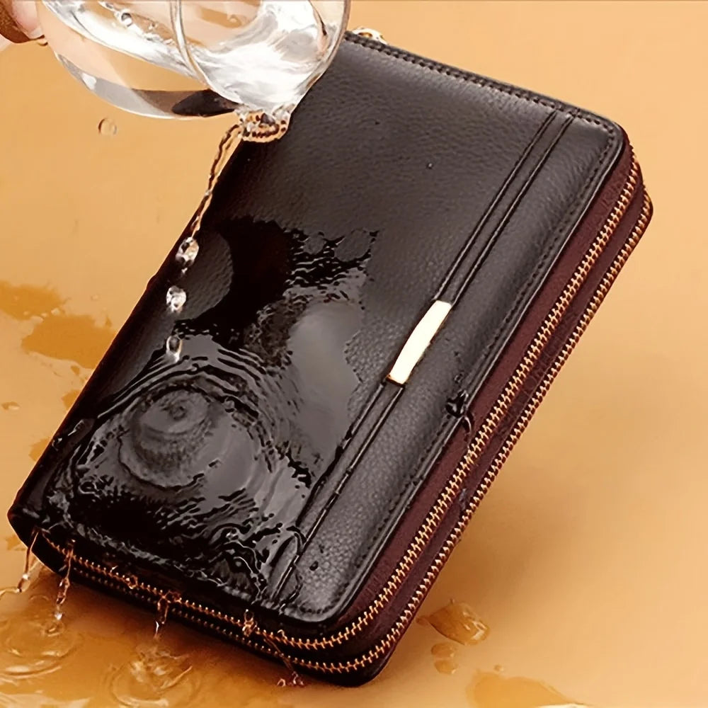 Men's Long Leather Wallet & Clutch — Large Business Zip-Around Purse with Phone & Card Holder | Brown & Black