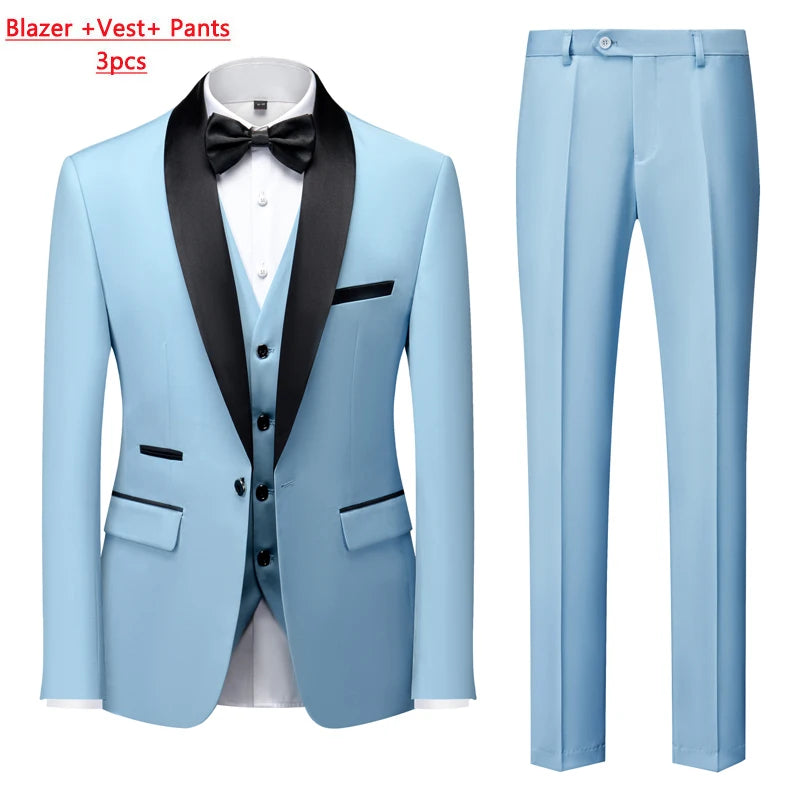M-6XL Men's Casual Business Have Smoking Suit High End Brand Boutique Fashion Blazer Vest Pants Groom Wedding Dress Party Suit