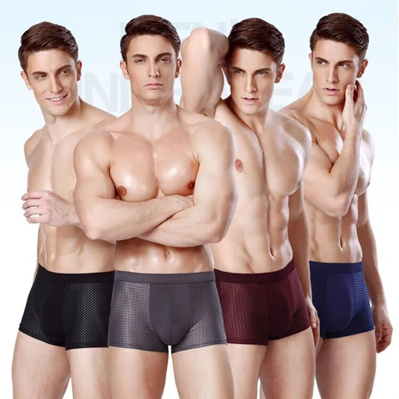 Men's Bamboo Fiber Boxer Shorts 4-Pack | Breathable Quick-Dry Underwear | 11 Colors | XL–7XL