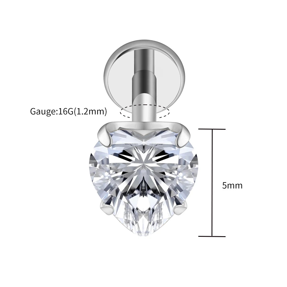 Titanium Heart CZ Labret Stud