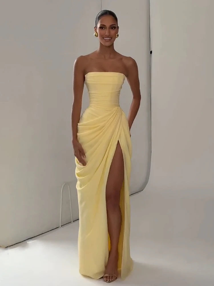 Women's Pleated Halter Backless Maxi Dress – Elegant Party Gown