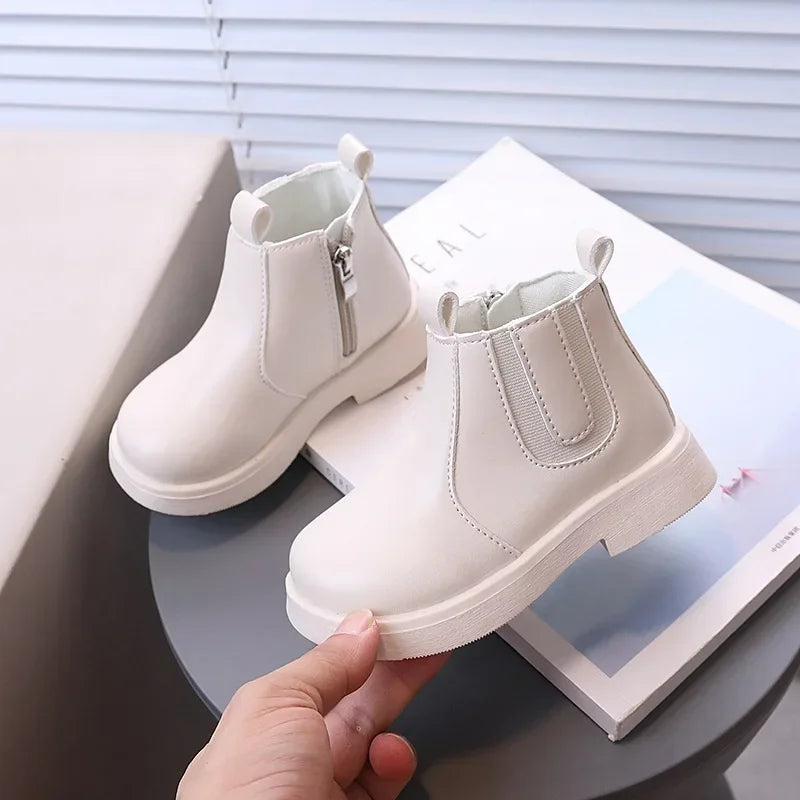 Kids Short Boots Solid Color Versatile Boys Girls Chelsea Boots British Style 2025Autumn New Children Ankle Boot Wear-Resistant