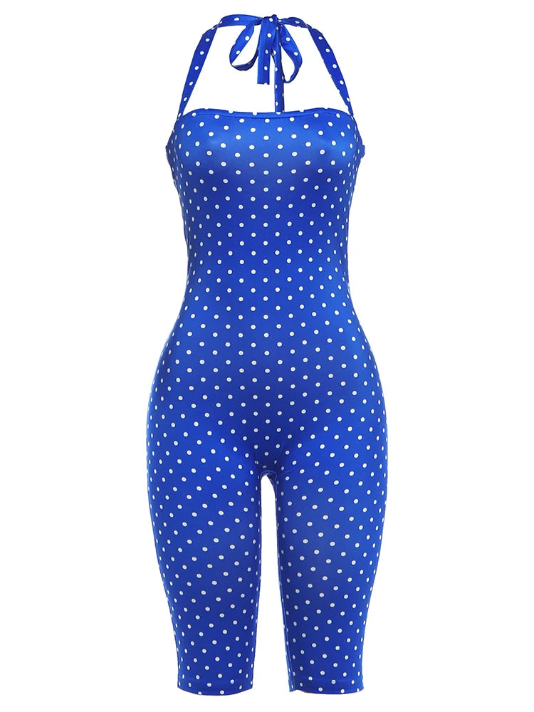 Polka Dot Off-Shoulder Playsuit | Backless Halter Romper for Women