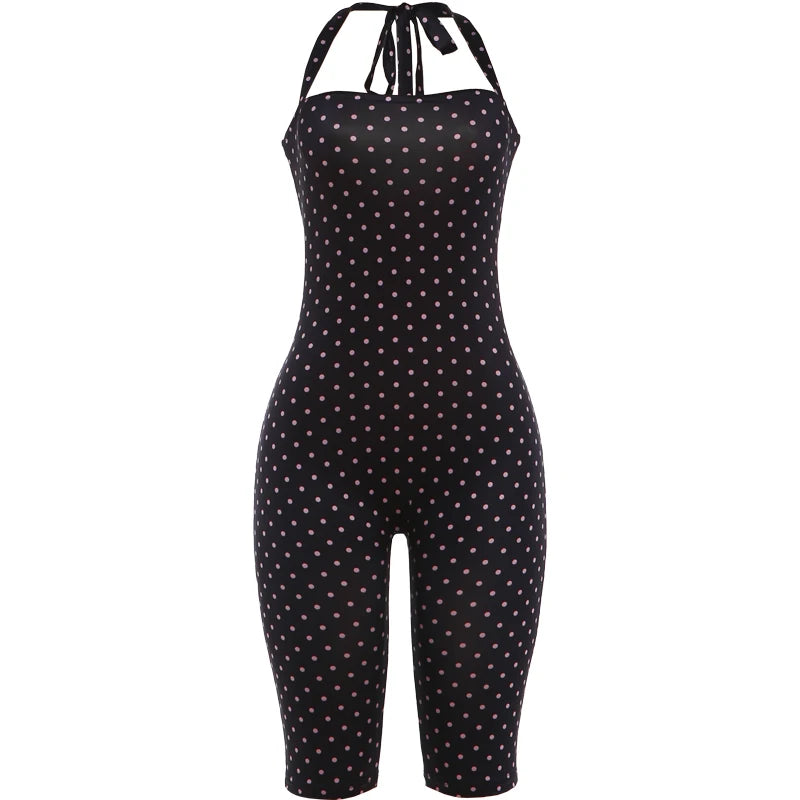 Polka Dot Off-Shoulder Playsuit | Backless Halter Romper for Women