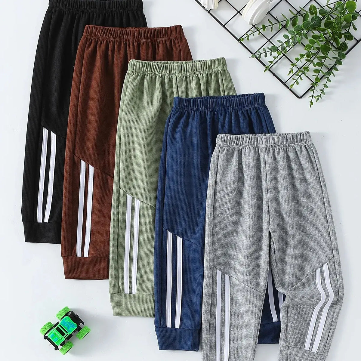 Kids Waffle Solid Sports Pants – Elastic Waist Harem Joggers (1 or 3 Pcs)