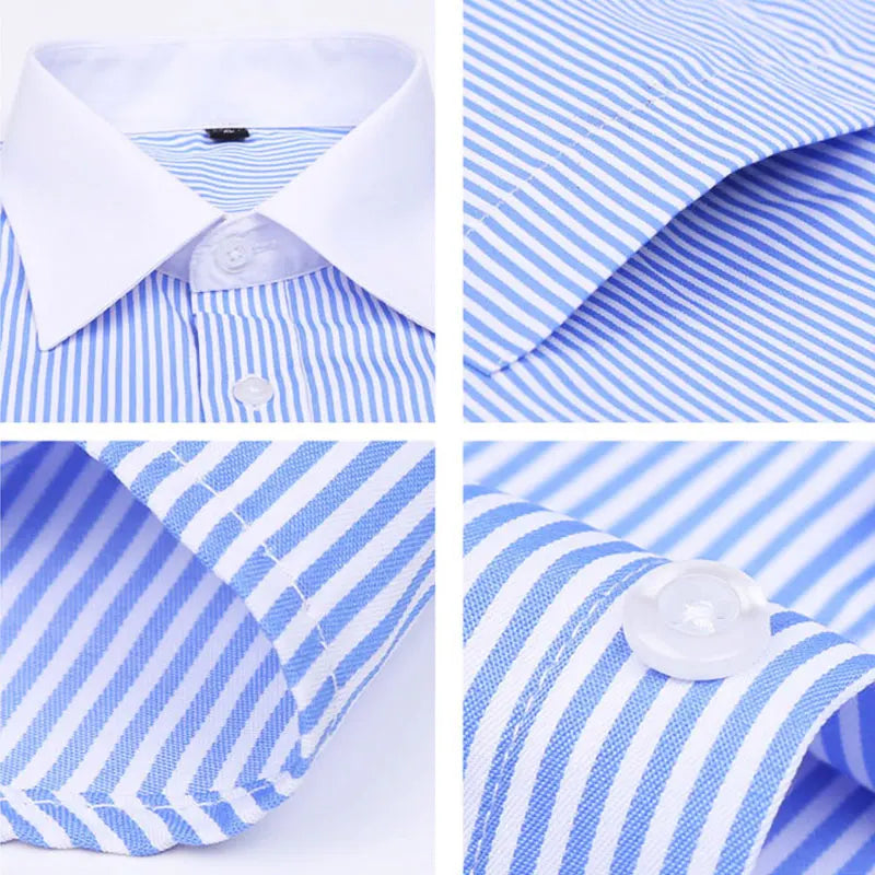 New M~6XL Cotton Men's French Cuffs Business Long Sleeve Shirt Stripes Comfortable Standard Elegant Formal Shirts Cufflink Top