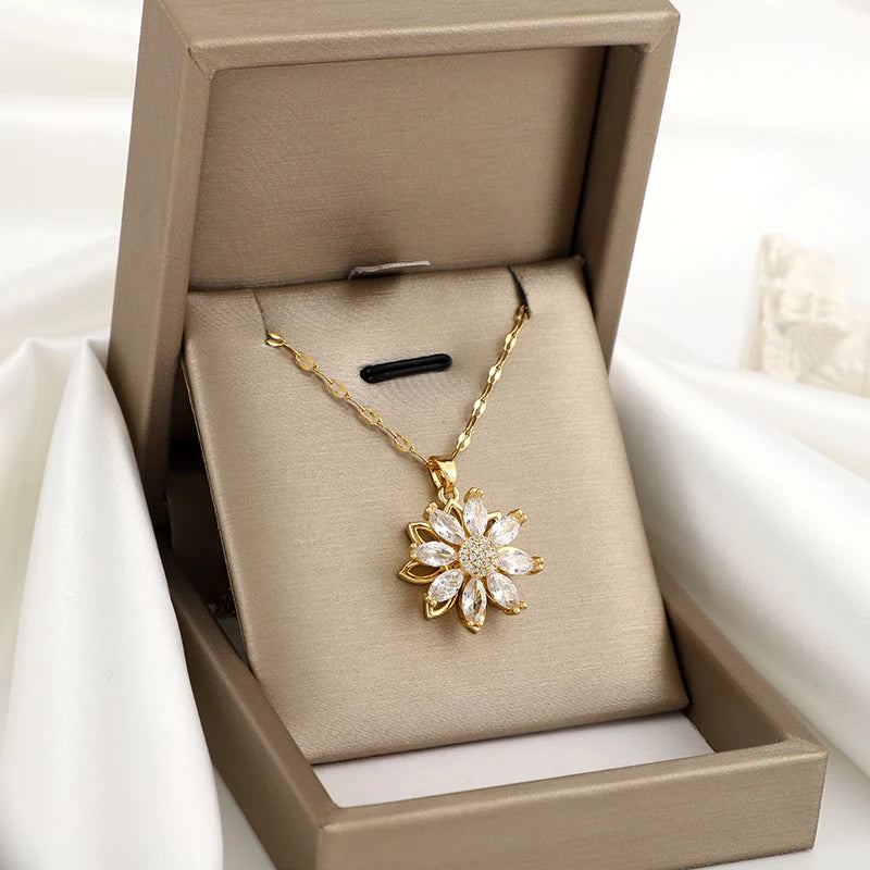 360° Rotating Sunflower Pendant Necklace | Women's Gift Jewelry