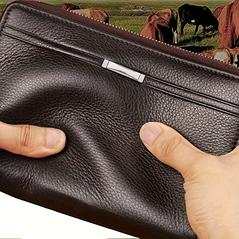 Men's Long Leather Wallet & Clutch — Large Business Zip-Around Purse with Phone & Card Holder | Brown & Black