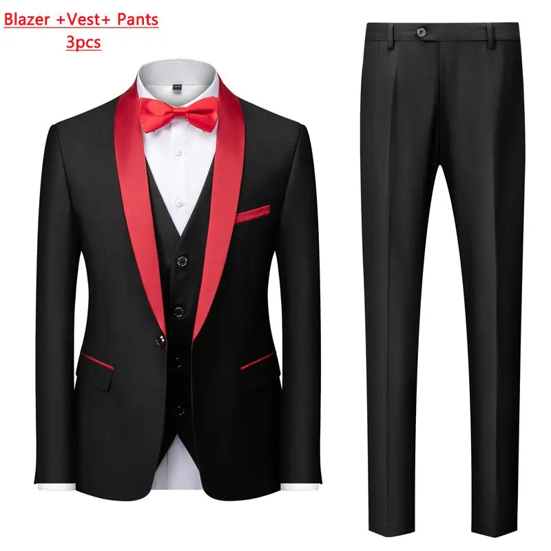 M-6XL Men's Casual Business Have Smoking Suit High End Brand Boutique Fashion Blazer Vest Pants Groom Wedding Dress Party Suit