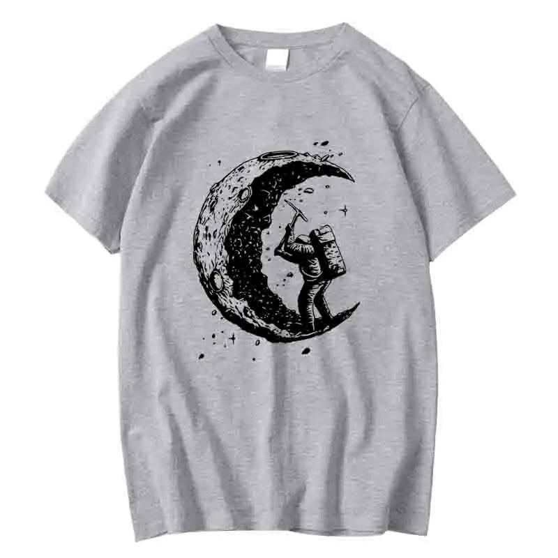 Men's Moon Print Casual T-Shirt — Breathable Cotton Blend Summer Tee