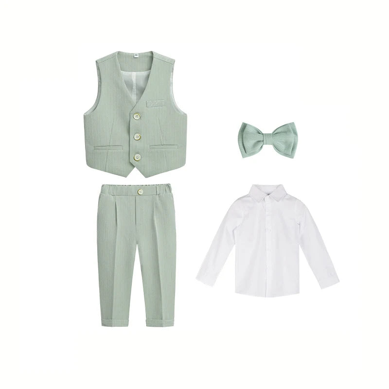 Boys' Formal Green Suit Set – Double-Breasted Blazer & Pants for Wedding & Birthday