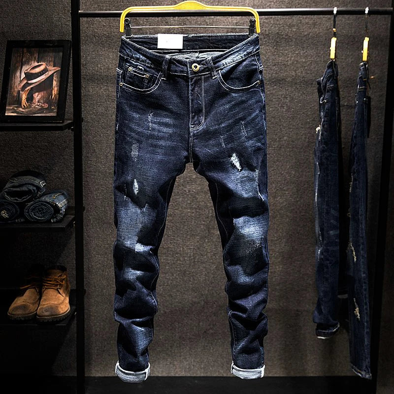 Men's Slim Fit Ripped Stretch Jeans – Distressed Denim