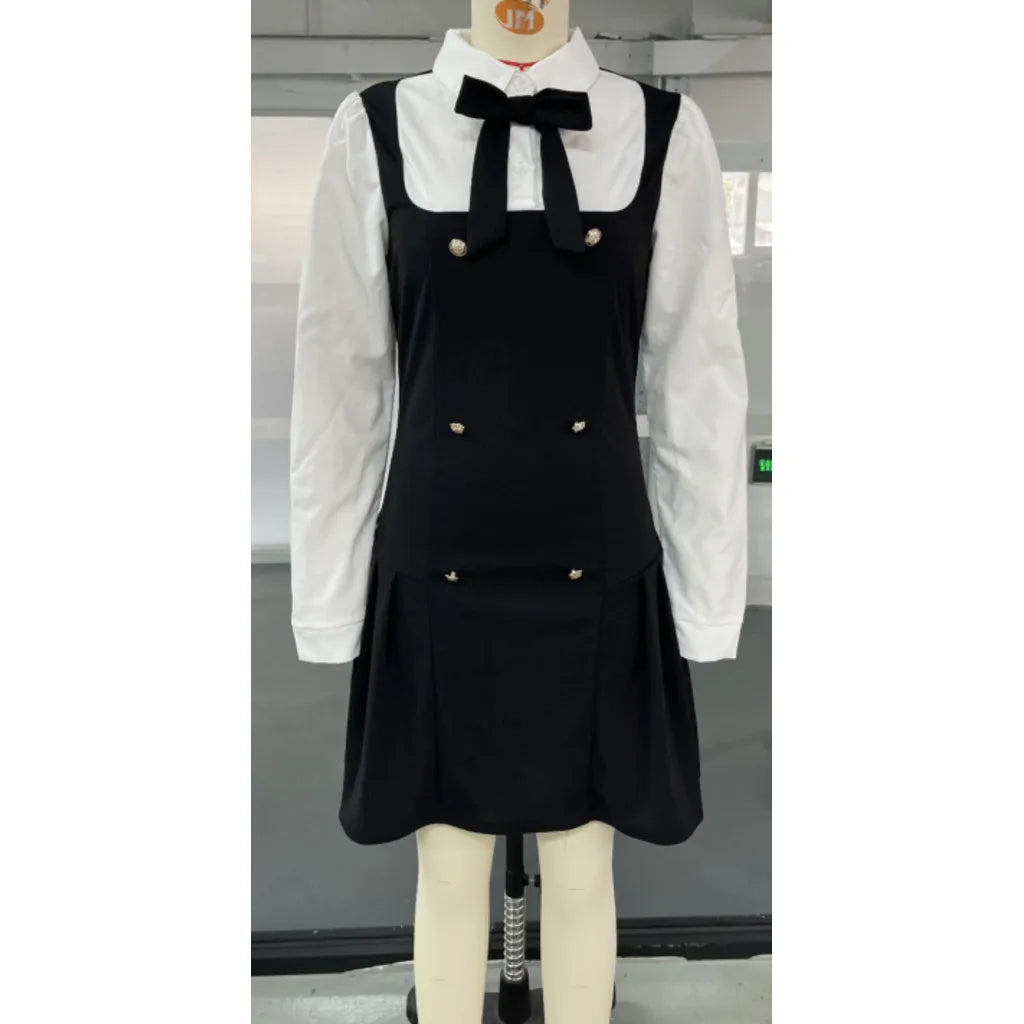 Teen Girls' Long Sleeve Preppy School Dress – Casual A-Line Dress for Ages 13–16