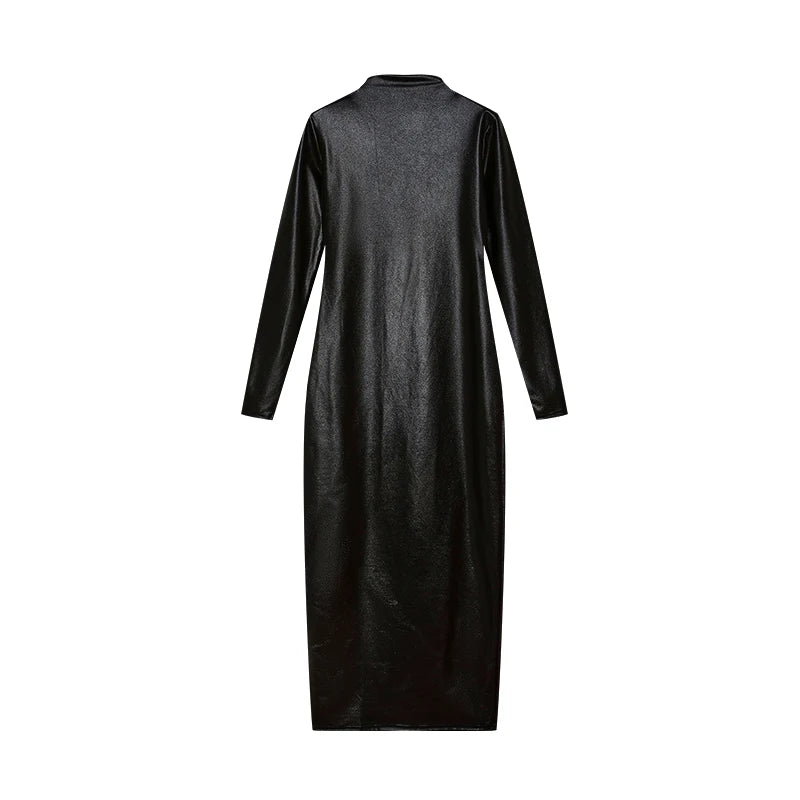 Women's Solid Color Round Neck High Waist A-Line Midi Dress – Casual Everyday Style