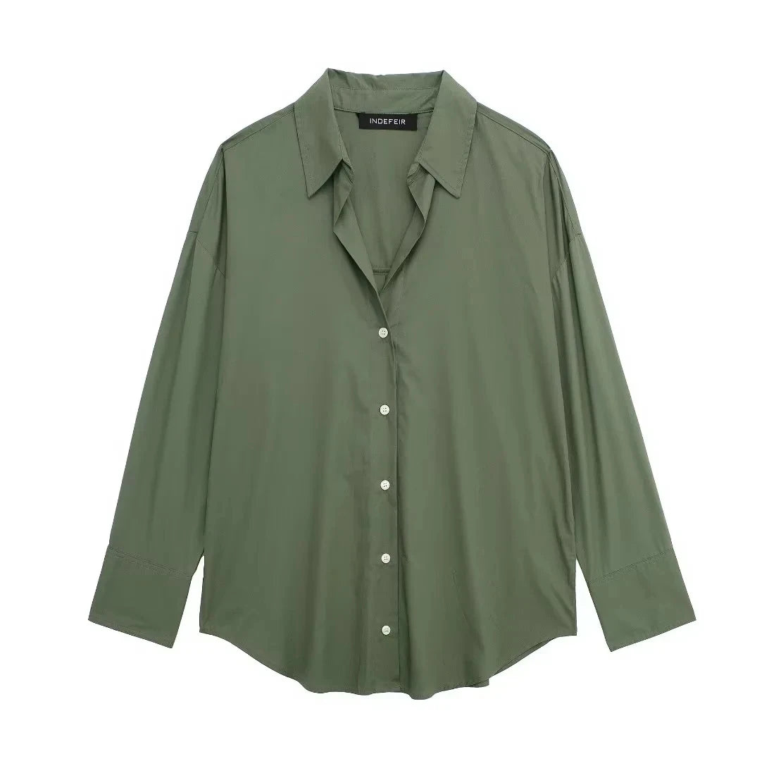 Women's Elegant Lapel Long Sleeve Loose Blouse — Office Lady Button-Down Shirt | 5 Colors | XS–L