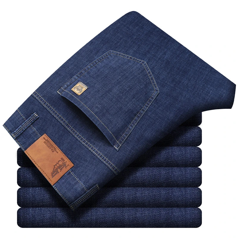 Men's Slim Straight Stretch Jeans – Lightweight Smart Casual Denim Pants