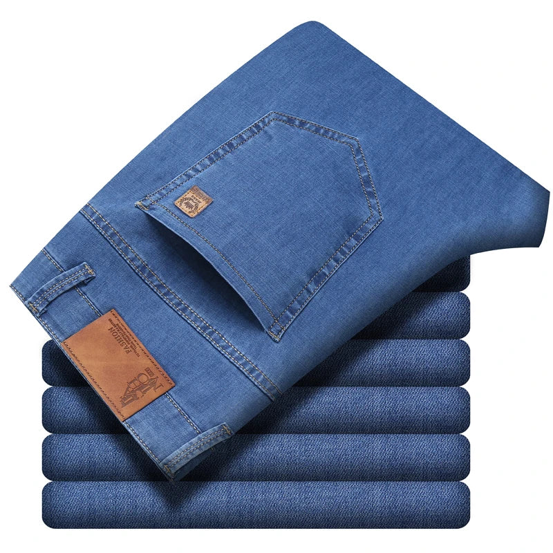 Men's Slim Straight Stretch Jeans – Lightweight Smart Casual Denim Pants