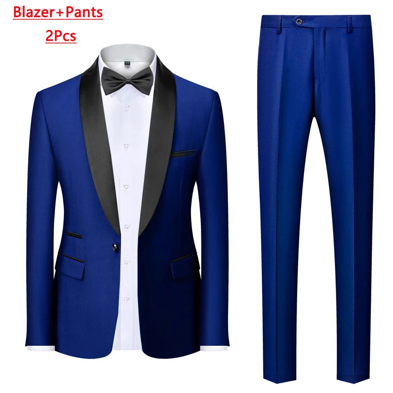 M-6XL Men's Casual Business Have Smoking Suit High End Brand Boutique Fashion Blazer Vest Pants Groom Wedding Dress Party Suit
