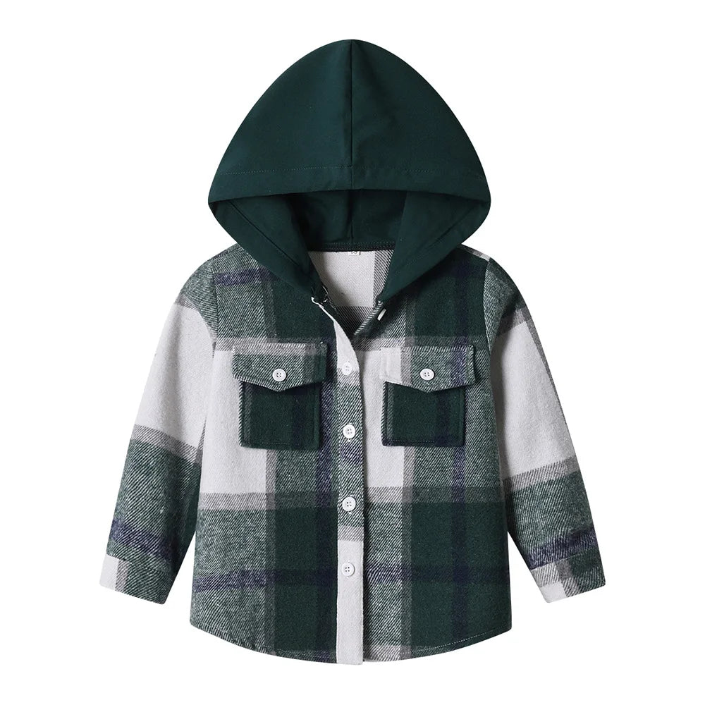 Kids' Korean Plaid Double-Breasted Cardigan Coat – Trendy Unisex Short Jacket for Boys & Girls
