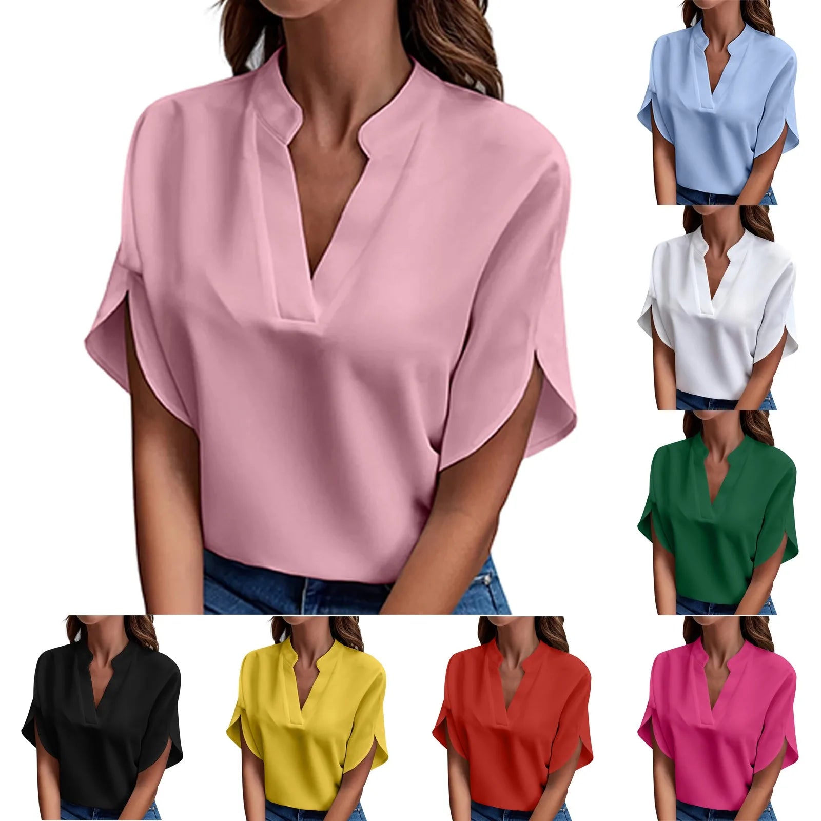 Women's Casual Chiffon Blouse | Mandarin Collar 3/4 Sleeve Pullover Top | 8 Colors | S–XXL