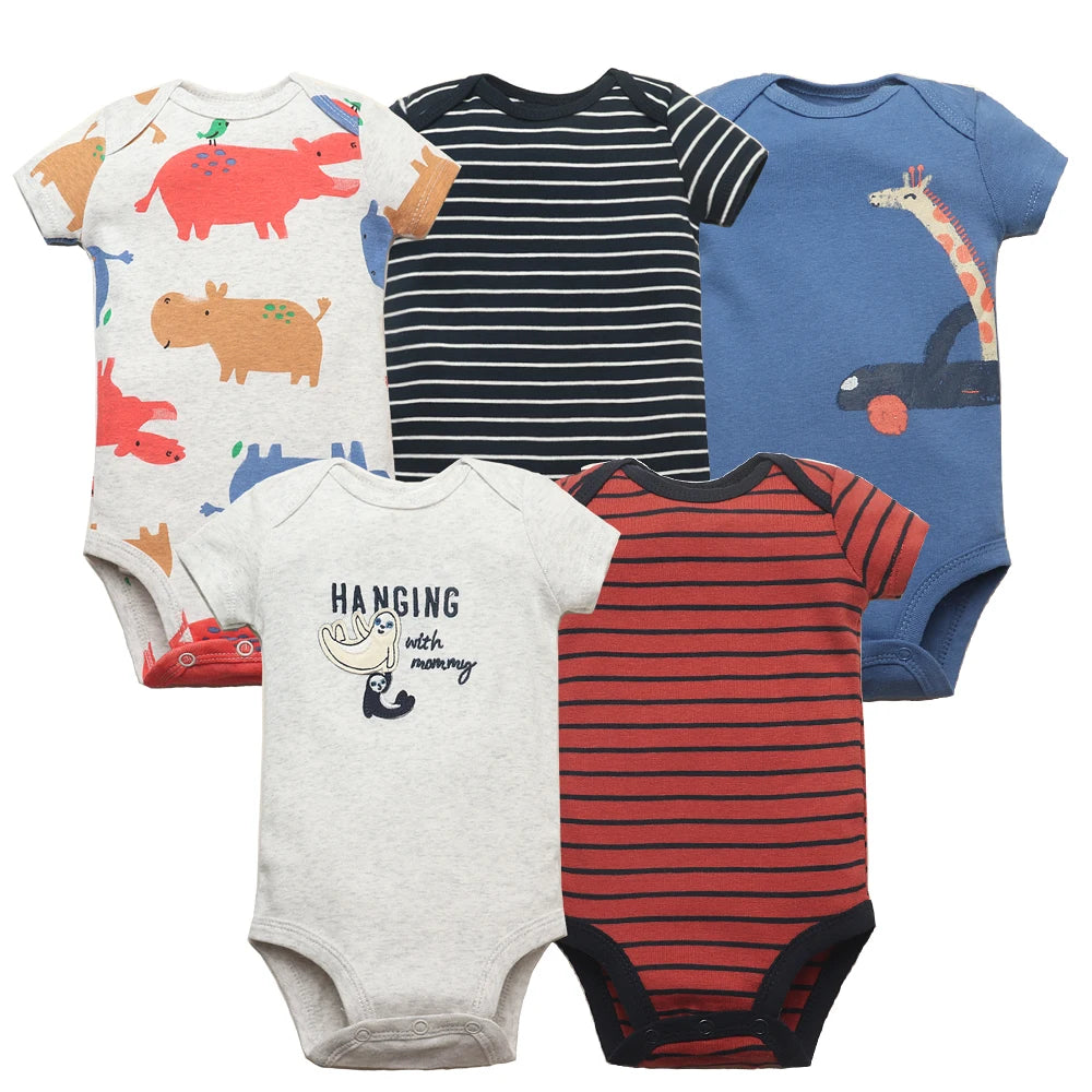 Baby Cotton Cartoon Romper – Short Sleeve Jumpsuit (0–24M)