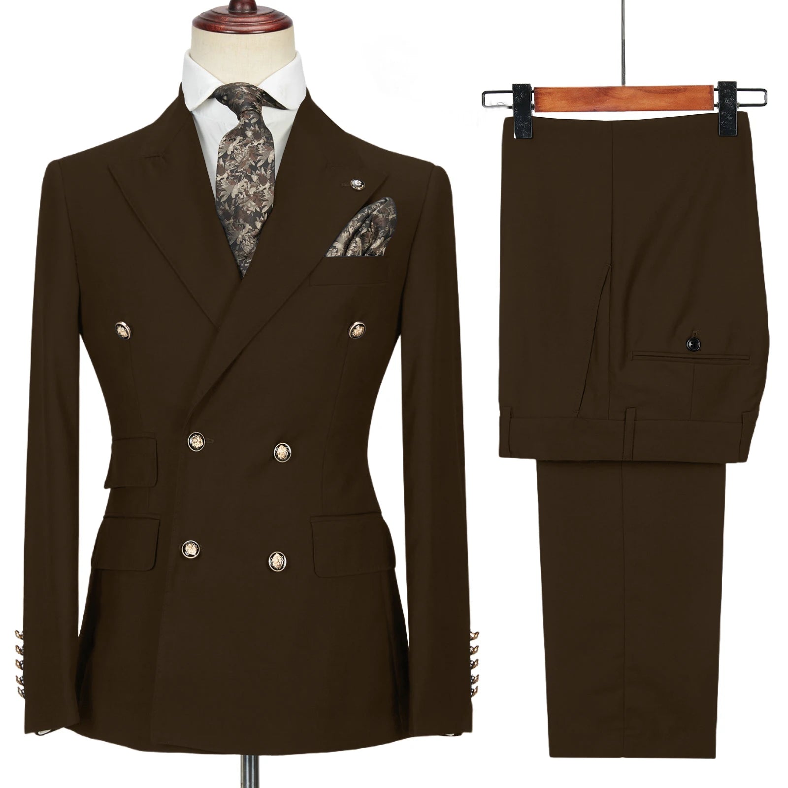 Men's Double-Breasted 2 Piece Suit Set Solid Color Business Casual Wedding Groom Dinner Party Work Jacket