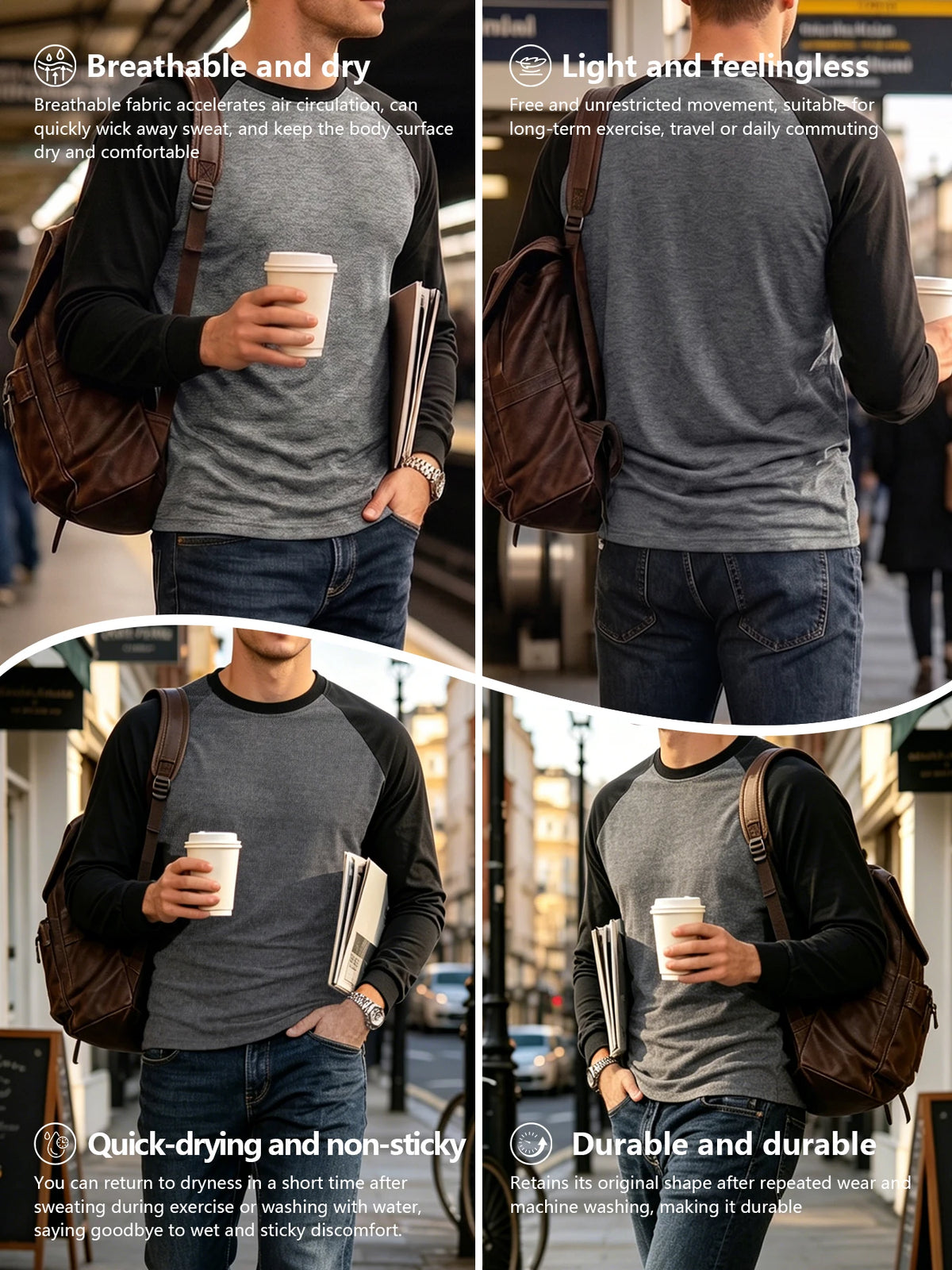 Men's Color-Block Raglan Long-Sleeve Tee