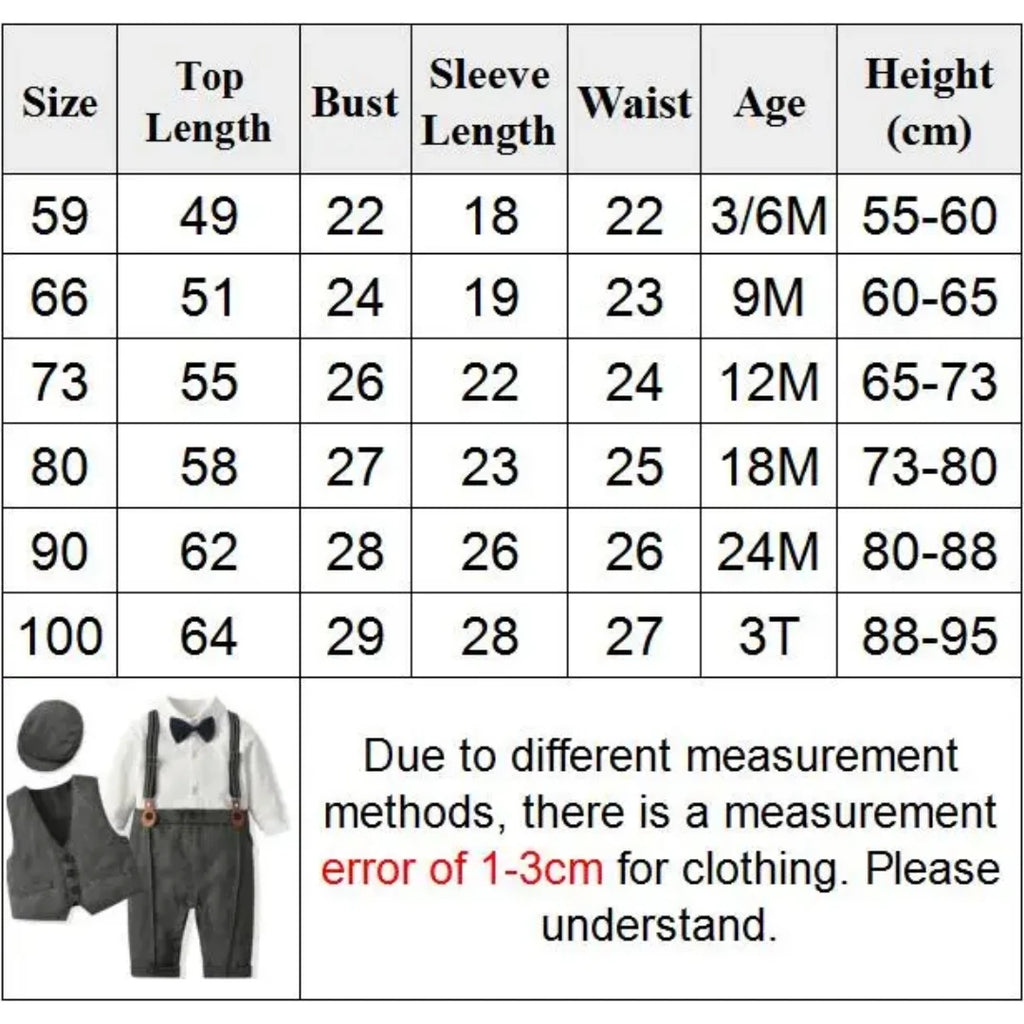 Newborn Baby Boy Formal Gentleman Romper Set – Vest, Hat, Bow & Strap Outfit