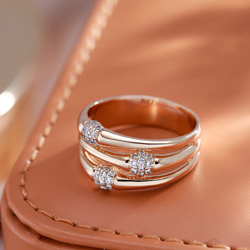 Rose Gold Zircon Cocktail Ring for Women – Wide Band Statement Jewelry