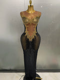 Women's Sparkly Rhinestone Sleeveless Maxi Dress – Glam Evening Gown for Birthday & Stage