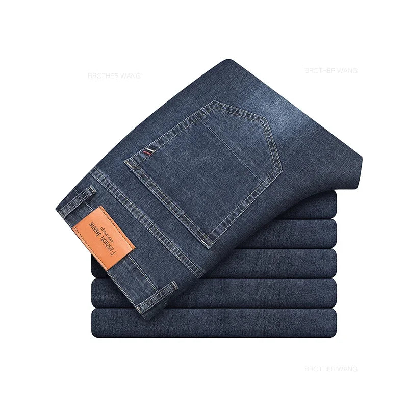 Men's Straight Fit Elastic Cotton Jeans – Lightweight Summer Denim