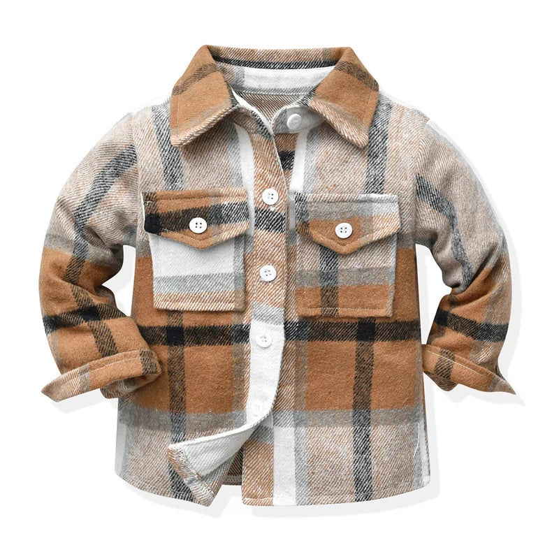 Kids' Korean Plaid Double-Breasted Cardigan Coat – Trendy Unisex Short Jacket for Boys & Girls