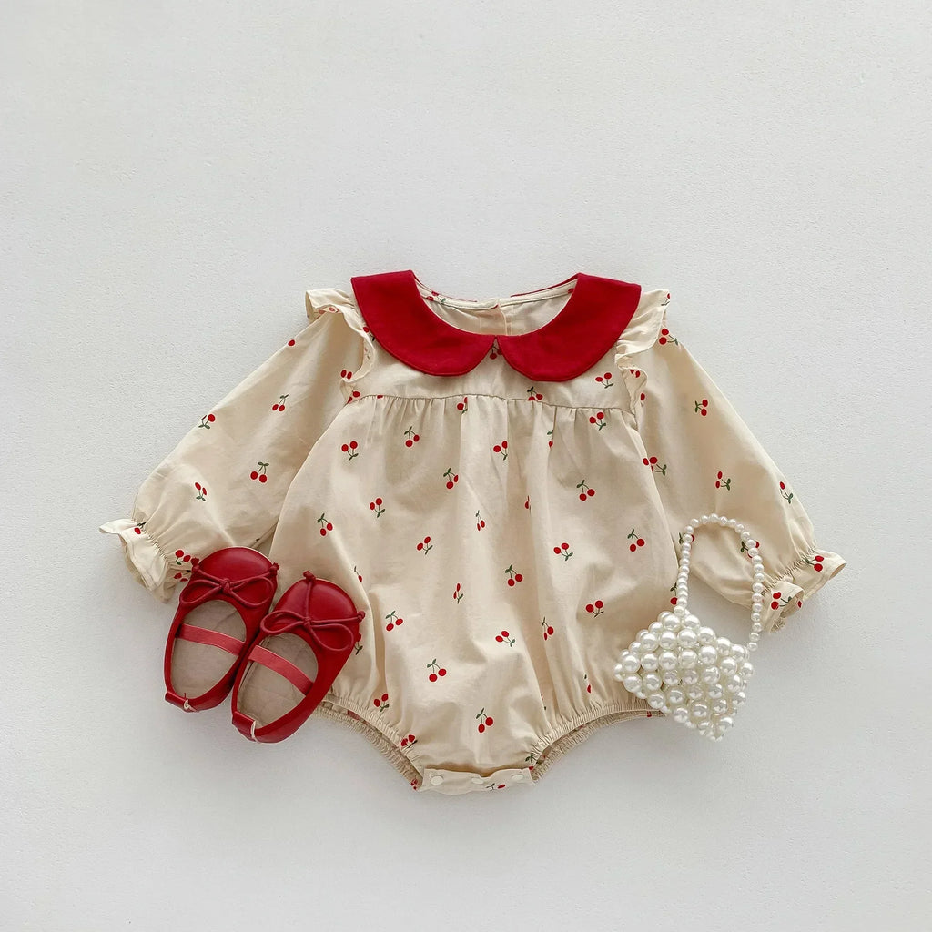 Baby Girl Floral Romper — Long Sleeve Cotton Jumpsuit
