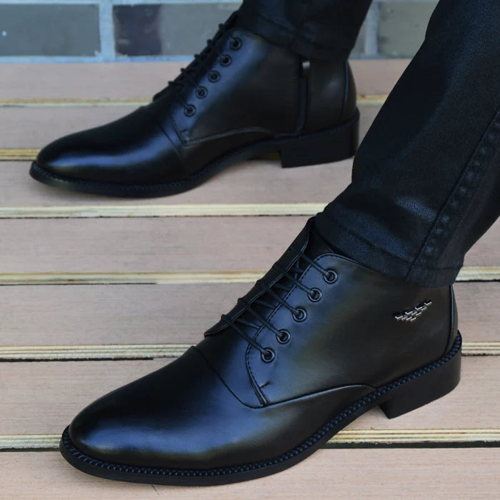 Autumn Winter Men Boots Breathable Pointed Toe Business Leather Boots Fashion Canvas High-Top Men Shoes Casual Zapatos Hombre
