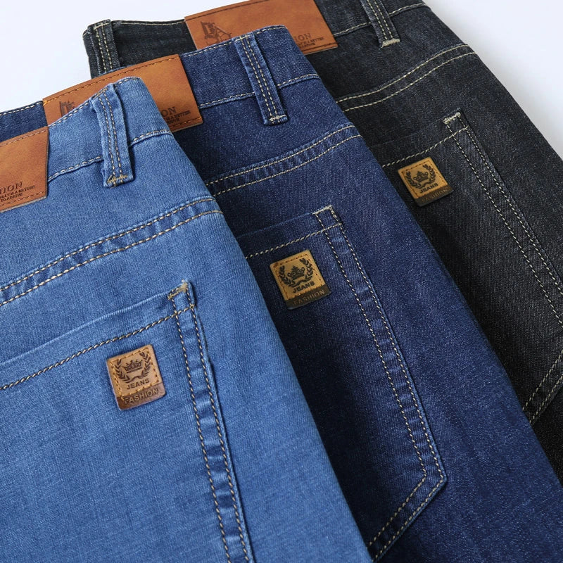 Men's Slim Straight Stretch Jeans – Lightweight Smart Casual Denim Pants
