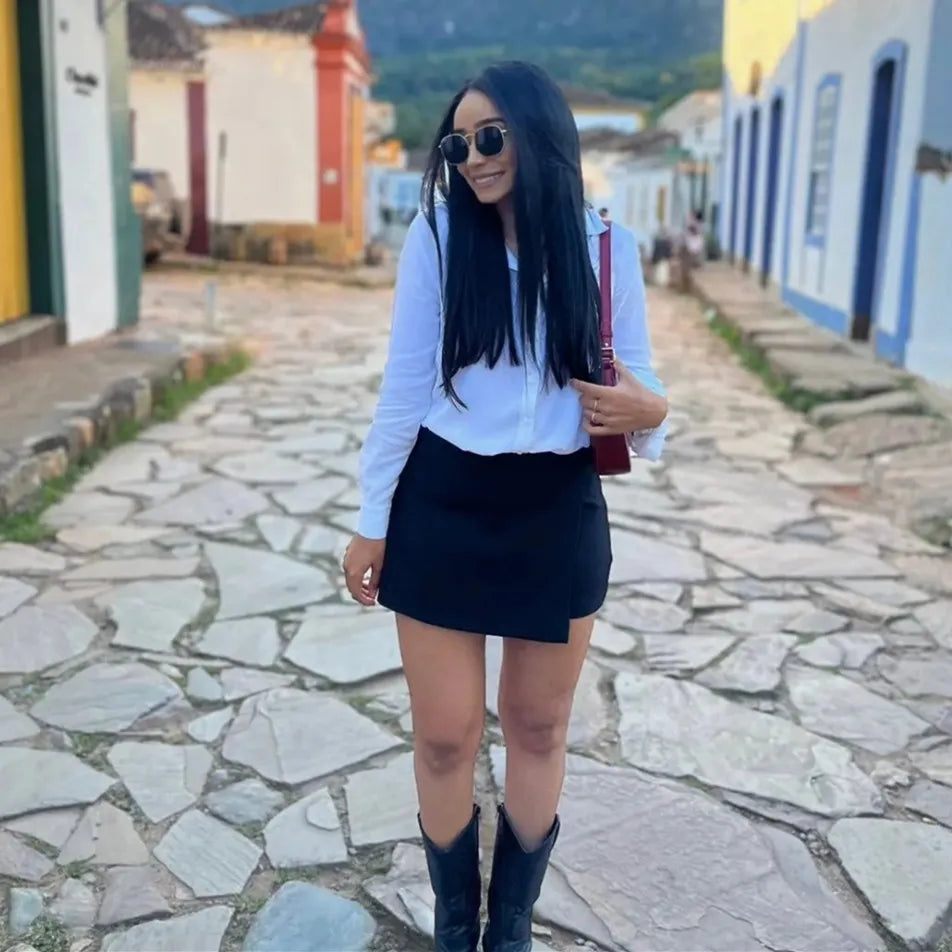 MUJER 2025 Asymmetric Skort for Women Black High Waist Mini Skirt Women Summer Bermuda Shorts Woman Fitness Skirt Shorts Women