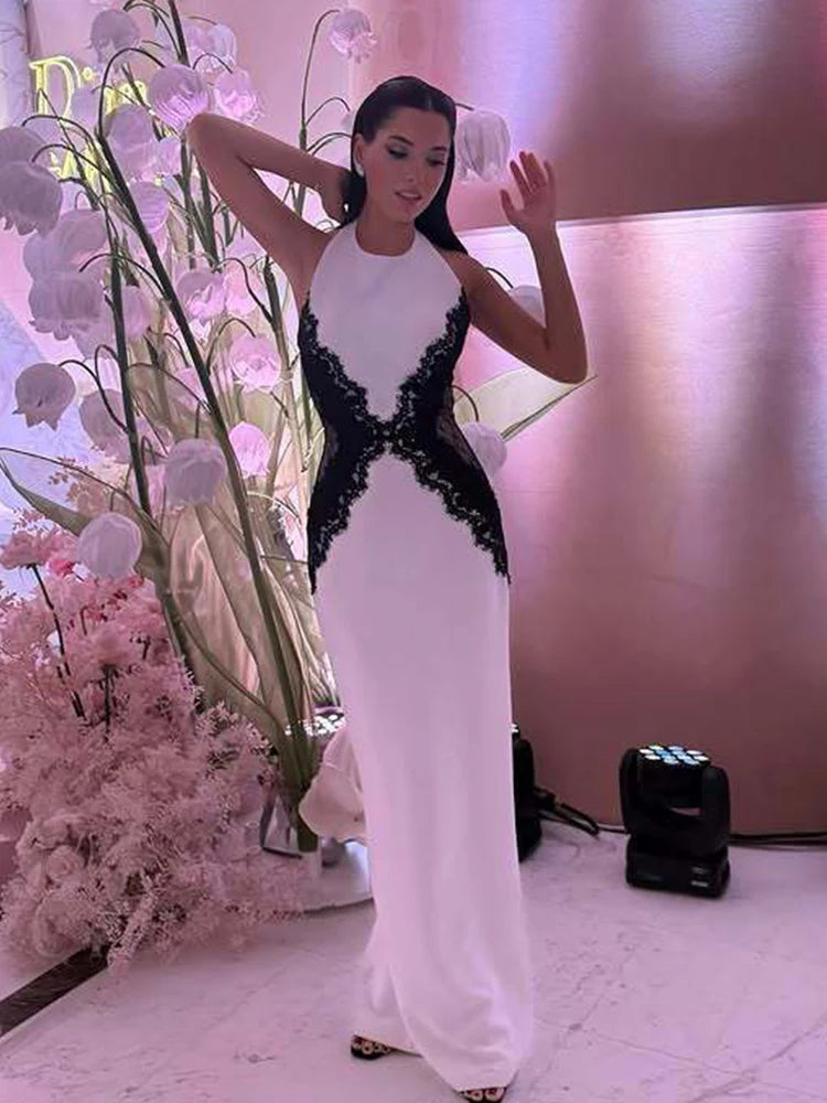 Lace Halter Evening Maxi Dress