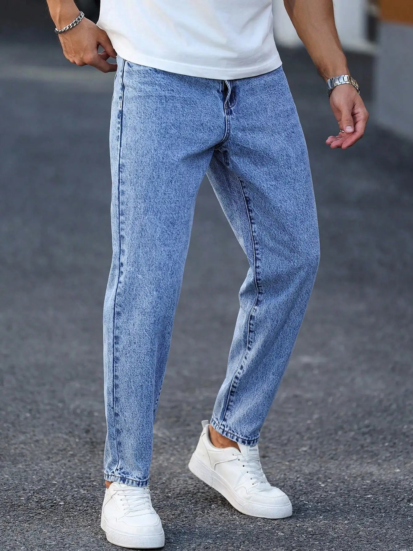 Men's Slim Fit Washed Blue Denim Jeans – Ankle Length