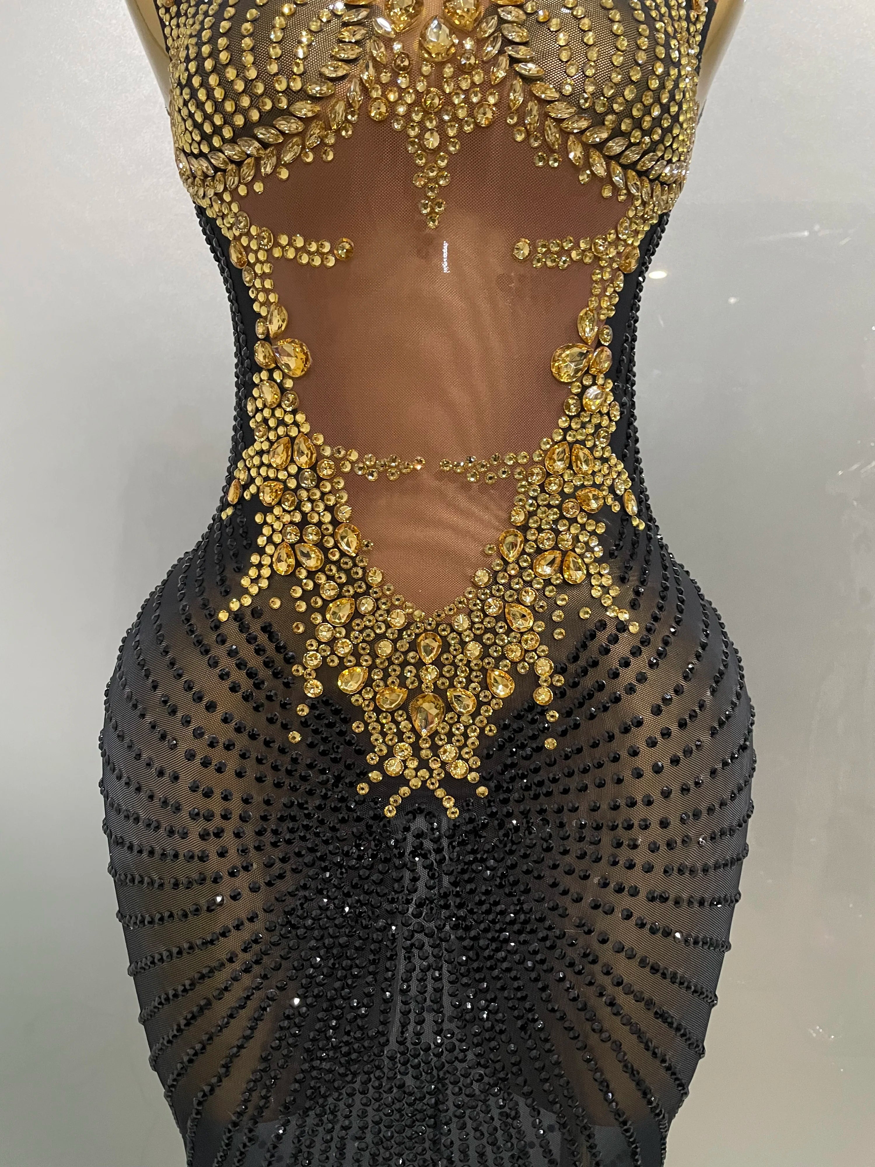 Women's Sparkly Rhinestone Sleeveless Maxi Dress – Glam Evening Gown for Birthday & Stage