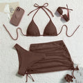 Solid Brown Swimwears String Halter Triangle 3 Piece Bikini Set Sexy Swimsuit Women 2026 Mesh Skirts Bathing Suit Bikinis Dames