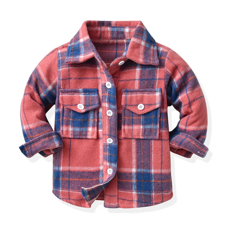 Kids' Korean Plaid Double-Breasted Cardigan Coat – Trendy Unisex Short Jacket for Boys & Girls