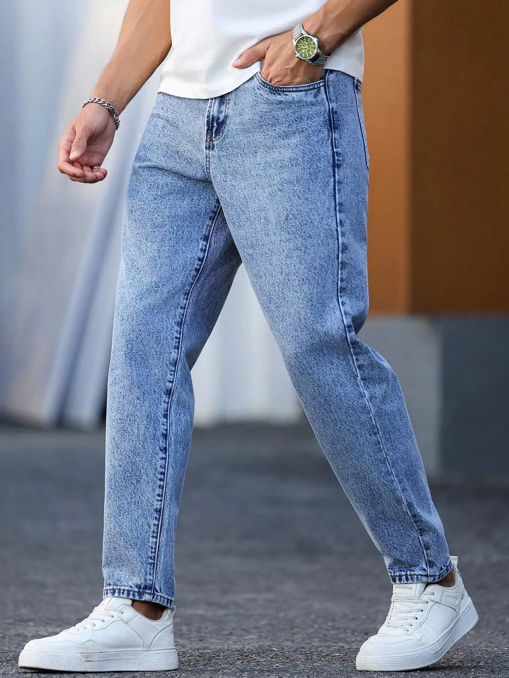Men's Slim Fit Washed Blue Denim Jeans – Ankle Length