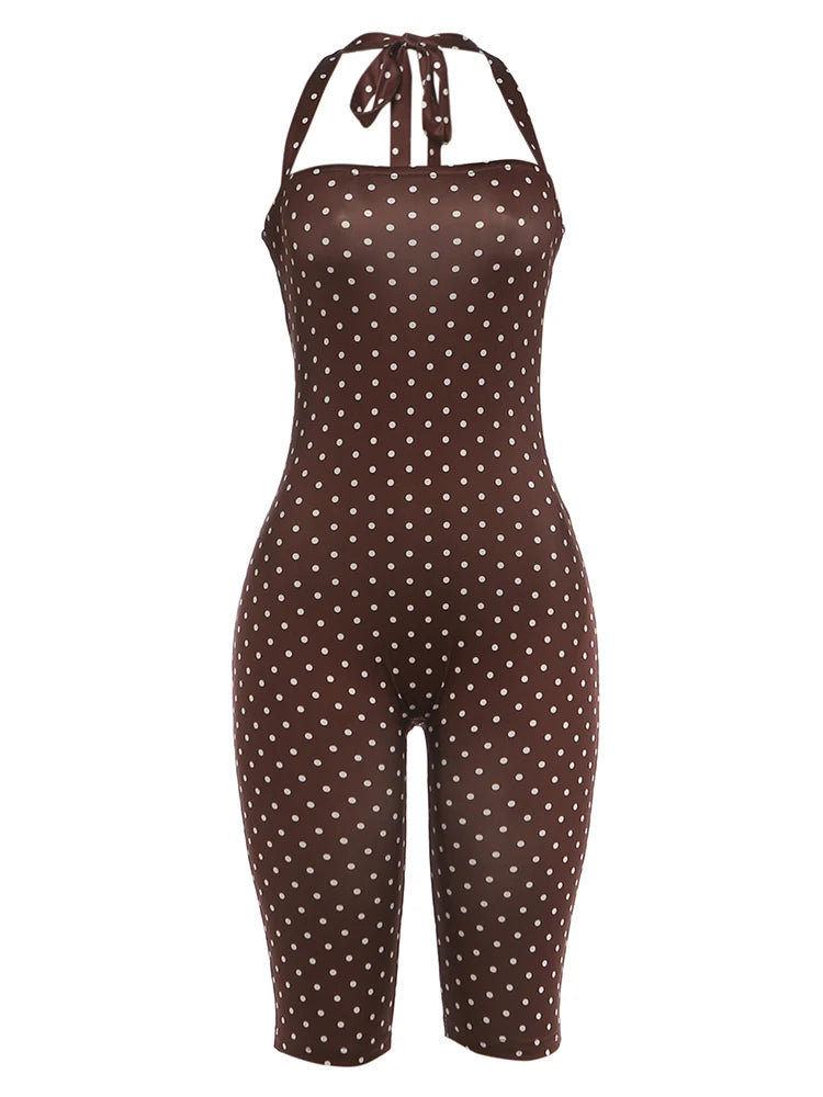 Polka Dot Off-Shoulder Playsuit | Backless Halter Romper for Women