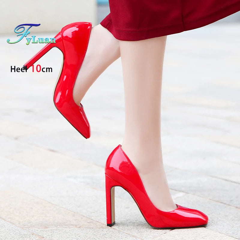 Women's Square Toe High Heel Pumps – 10cm Office Lady Stilettos