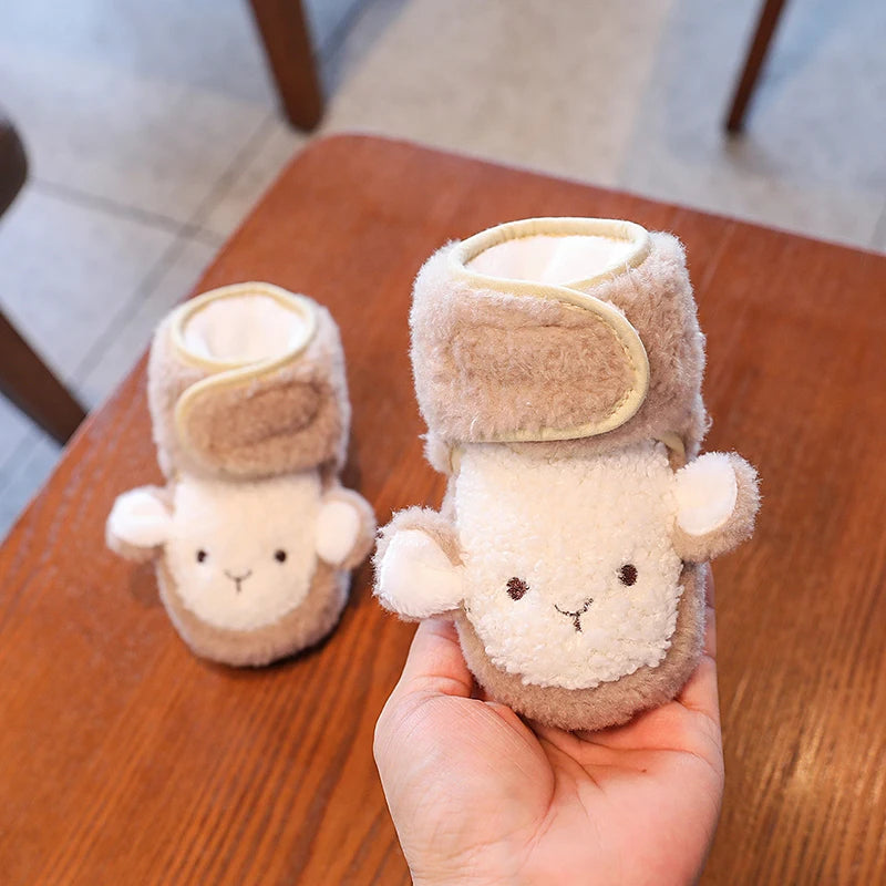 0-18M Apricot New Soft Winter Boots Baby Girl Boy Winter Warm Shoes Solid Fashion Toddler Fuzzy Balls First Walkers Kid Shoes
