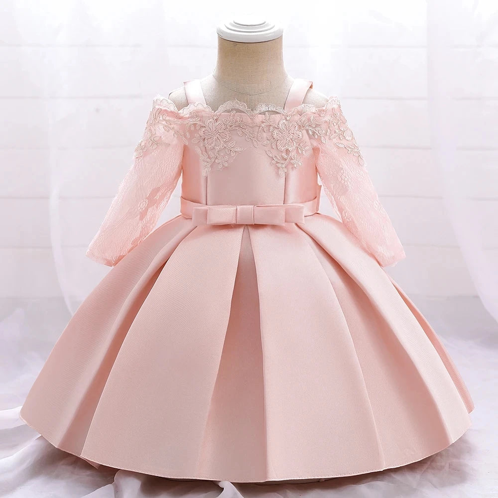 Toddler Baptism Party Baby Girls Dresses Long Sleeve 1st Birthday Princess Wedding Prom Dress Girl Lace Flower Chritsmas Costume