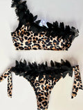 2025 New Push Up Single Shoulder Stripe Women Bikini Set High Cut Printed Bottom Padded Swimwear Summer Beachwear Bathing Suit